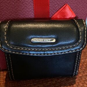 Nine West Trifold Wallet in black with contrasting tan stitching